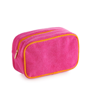 Sac en tissu éponge doux mignon pour femmes avec logo personnalisé rose Sac cosmétique de maquillage en tissu peluche avec cerise