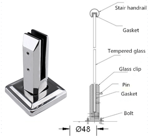Açık kare tıkaç küpeşte balkon teras çerçevesiz cam korkuluk küpeşte yuvarlak tıkaç cam dirsek - Product Image 4