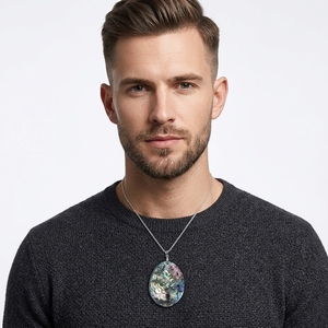 Pendentif en forme de goutte d'eau en coquille d'ormeau naturelle, double face, avec breloque en coquille de Paua, attache argentée pour la fabrication de colliers et bijoux - Product Image 3