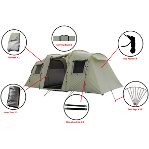 Tenda da campeggio HOSA di grandi dimensioni con tettoia, per 6 persone, tenda da viaggio per esterni, impermeabile, tenda familiare - Product Image 4