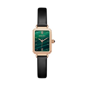Women Rose Gold Rectangle Quartz <b>Watch</b> Green Dial <b>Black</b> Leather Strap Analog Elegant Fashion Timepiece 26mm - Product Image 1