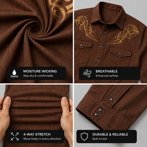 <b>Western</b> Embroidered Unisex Cotton <b>Shirt</b> Long Sleeve Casual Twill Handmade Breathable Autumn Style - Product Image 3