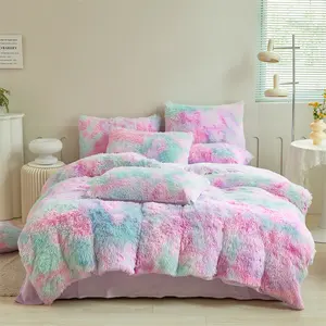 Mùa Đông Màu Tím Phụ Nữ Duvet Cover Chất Lượng Cao Nhiều Màu Chồn Lông Cừu Tie-Dye Gối Bìa Bộ Đồ Giường Bộ