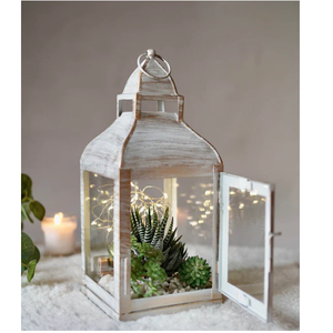 Miami Lantern Acabado blanco rústico 11,4x5,3 pulgadas Portavelas decorativo Iluminación de acento Vintage para Balcón de fiesta de boda - Product Image 3