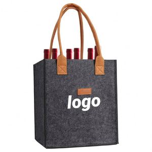 Sac de rangement pour vin en feutre de laine polyvalent avec logo personnalisé pour les voyages et la maison, capacité de 6 bouteilles - Product Image 1