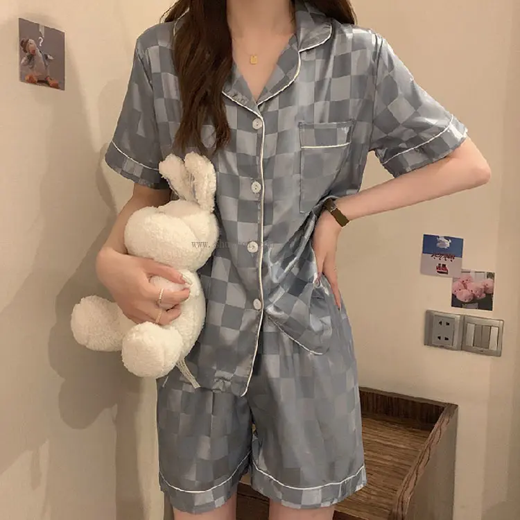 Venta al por mayor Ropa De Dormir Para Mujer Pijamas Dama Diseñador Señora Pijamas Pijama De Seda Manga Corta Pijamas De Satén Mujer