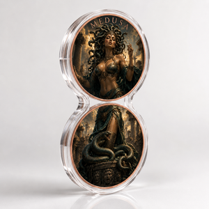 Set di 2 Monete Verticali in Rame da 1oz, Stampa 2D, Medusa Mitologica Greca, Ruina Antica, Serpente, per Collezione d'Arte Fantasy, Regalo - Product Image 2