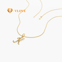 Collier en or massif 14 carats avec pendentif lettre initiale K en écriture cursive, collier en or véritable pour femmes, bijoux fins, cadeau de Noël