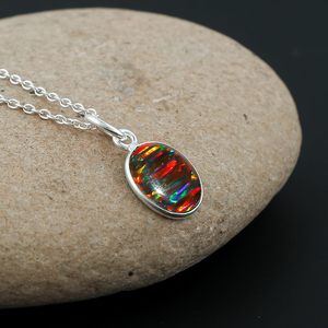 Black <b>Opal</b> Crystal Pendant <b>Necklace</b> Sterling Silver Bezel Setting Fire Play Gemstone Gift For Women Mom Her - Product Image 4