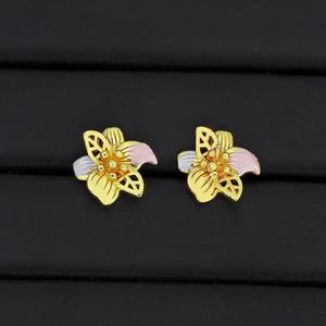 JXX Fashion Trendy 24K Gold Plated Flower Stud <b>Earrings</b> Brass Material for Women's Jewelry Party Gift - Product Image 3