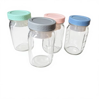 Bocaux à salade en verre à large ouverture de 32 oz avec couvercles en plastique et marquages, bocaux Mason avec récipients intérieurs 2-en-1 pour sauces humides et sèches