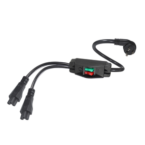 Flexible Y-Type Power Splitter Cable NEMA 5-15P Flat Angled <b>Plug</b> Dual IEC C5 <b>With</b> Inline Dual LED <b>Switches</b> 13A 125V - Product Image 3