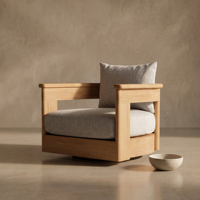 Conjunto de Muebles de Exterior Modernos de Teca Sólida, Sofá Impermeable para Villa, Resort, Hotel, Asientos de Madera de Grado Hotelero, Dimensiones Personalizadas