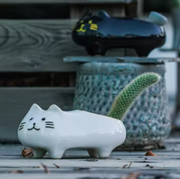 Pot Bunga Mini Bentuk Kucing Keramik Berlapis Kaca Kreatif untuk Tanaman Sukulen Desain Modern Sederhana Lucu untuk Rumah, Kebun, dan Toko