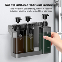 Distributeurs de savon manuels triples en plastique ABS antivol pour salle de bain d'hôtel, à fixer au mur, couleur noire