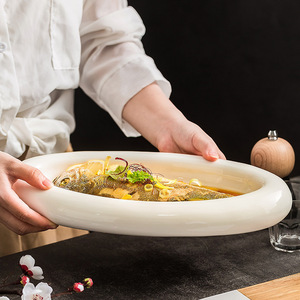 Grande assiette ovale en céramique blanche épaissie, plat profond en porcelaine pour fruits <span class=keywords><strong>de</strong></span> mer, idéal pour la cuisson à la vapeur du poisson entier, mariage, écologique - Product Image 2