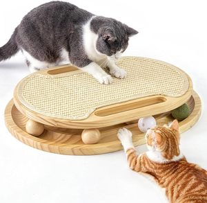 Griffoir pour chat en sisal naturel avec piste de balle rotative en bois, plateforme arbre à chat, jouet pour chaton à griffer et jouer - Product Image 1