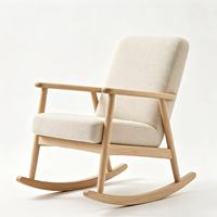 Fauteuil à bascule ergonomique en bois massif et lin beige naturel, style nordique minimaliste, pour chambre d'enfant et balcon, certifié CE RoHS