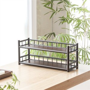 Estantes de exhibición antiguos de madera maciza, bandeja de té de varias capas para accesorios de ceremonia del té, forma rectangular, origen Dehua - Product Image 1