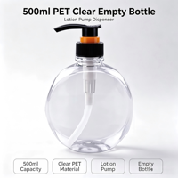 Bouteille pompe à lotion en plastique PET transparente personnalisée de 500 ml, vide, rechargeable, distributeur de savon liquide pour cosmétiques, shampoing, gel douche
