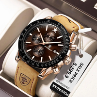 Montre homme POEDAGAR 988, grande marque, étanche, lumineuse, chronographe, quartz, bracelet en cuir, haute qualité, sport.