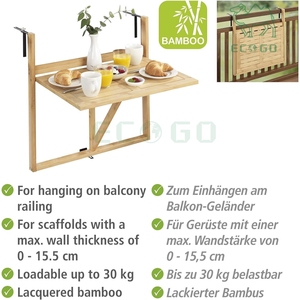 <span class=keywords><strong>Mesa</strong></span> Plegable de Bambú Resistente para Balcón, <span class=keywords><strong>Mesa</strong></span> Colgante en el Barandilla del Balcón con Soportes de <span class=keywords><strong>Pared</strong></span> Totalmente Ajustables y Tablero de <span class=keywords><strong>Mesa</strong></span> para Balcón - Product Image 6