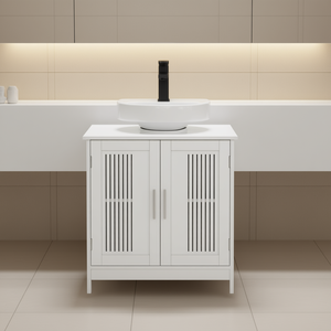 White Elegant Bathroom Cabinet Vanities 32-34 In Floor Standing Ceramic Basin Painted MDF - Product Image 2