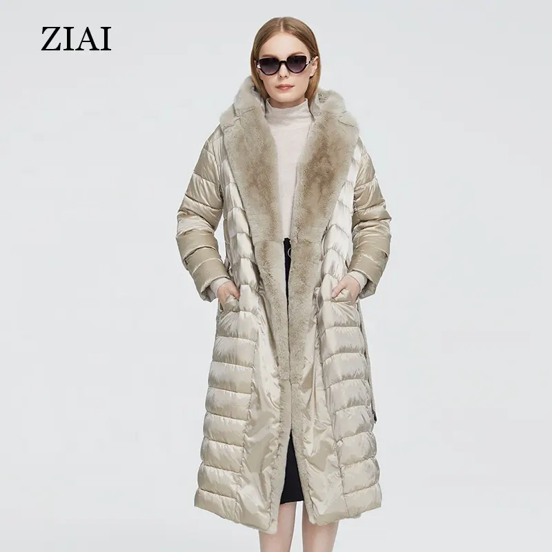 New Winter Women's Coat Women Long Warm Parka Jacket With Rabbit Fur Hood Large Sizes Female Clothing Design Whosale