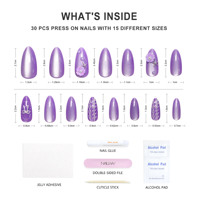 Magnifiques faux ongles faits main en gros, 30 pièces, longs, forme stiletto, effet œil de chat, brillants, en gel, à presser, avec strass