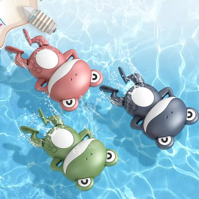 2021 Amazon Hot Sale Swimming Pool Funny Water Chain Clockwork Floating Frog Bath Time Toys For Babies Kids Gifts