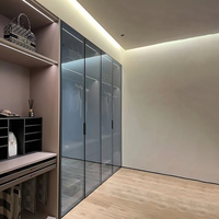 Armoire de style européen, placard de chambre à coucher, porte en verre fermée avec éclairage LED, espace de rangement pour vêtements, villa, dressing