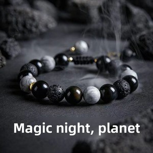 Bracelet en <span class=keywords><strong>pierre</strong></span> <span class=keywords><strong>de</strong></span> <span class=keywords><strong>lave</strong></span> géométrique, obsidienne, pour homme, bijoux unisexes, bracelet en <span class=keywords><strong>pierre</strong></span> naturelle tissé à la main pour petit ami - Product Image 2
