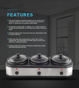 Casserole multifonctionnelle à plusieurs compartiments avec 3 commandes séparées, pots en céramique et couvercles en verre trempé, <span class=keywords><strong>mijoteuse</strong></span> - Product Image 2