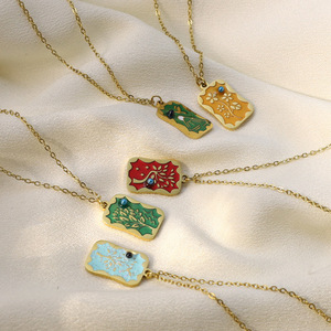 Ciondolo Tarocchi in Acciaio Inossidabile Placcato Oro Sottovuoto con Catena in Bambù e Diamanti per Gioielli Fai-da-Te - Product Image 3