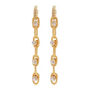 Wome accessories Jewelry New simple irregular long rope tallel link chain gold plating crystal clip on Earrings for women