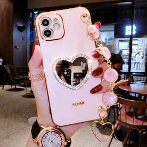 Funda <span class=keywords><strong>de</strong></span> teléfono móvil recargable con diamantes <span class=keywords><strong>de</strong></span> amor y corazón para niña, carcasa con espejo y cadena para Iphone 12 Pro 13 - Product Image 3