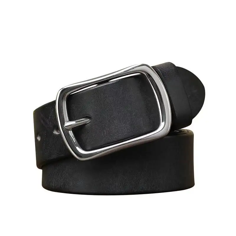 stainless steel buckle belt men's needle buckle leather pure cowhide retro business everything with casual waistband fashion