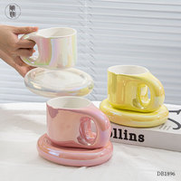 Ensemble tasse et soucoupe à café en céramique personnalisable avec logo, design créatif et original, effet scintillant