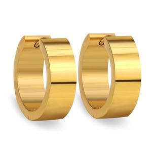 Boucles d'oreilles créoles rondes, lisses et brillantes, pour hommes et femmes, en or et en acier - Product Image 1