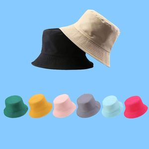 Reversible Fisherman Bucket <b>Hat</b> Unisex Spring/Summer Casual Versatile Sun Protection Solid Color Cotton Image Silk Screen - Product Image 1