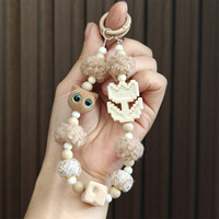 Kawaii Beflockter Katzen-Handyanhänger Y2K Perlen-Schlüsselanhänger Koreanischer Stil Plüsch-Fellball Taschenanhänger Herbst Winter Niedliches Accessoire