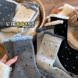 Women Mid Calf <b>Socks</b> Solid Color Polka Dots Thermo <b>Winter</b> Casual <b>Socks</b> - Product Image 1