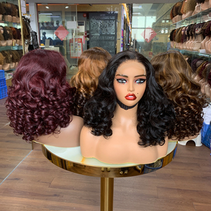 Perruque en cheveux humains 12A 18 pouces, boucles rebondissantes, closure 5x5, dentelle transparente, 4 couleurs, perruques de haute qualité pour femme noire - Product Image 1