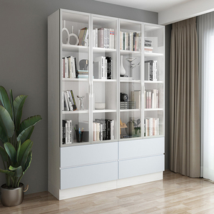 Estantería de Madera Moderna y Sencilla para Libros, con Puertas, de Varias Capas, de Metal, para Sala de Estar, Oficina, Niños, de Vidrio, Blanca - Product Image 4