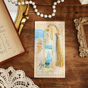 Segnalibro in metallo sottile e antiruggine, stampa con motivo a pittura a olio e nappa, segnalibro riutilizzabile per libri, diari e regali - Product Image 4