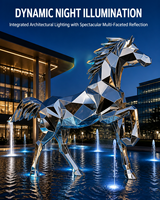 Sculpture abstraite de cheval géométrique moderne, circulaire et élégante en acier inoxydable poli, idéale pour les espaces publics