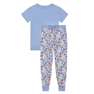 Women Short Sleeve Top with Long Pants Two Piece Pajama Sets