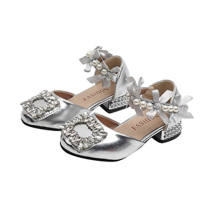 Sandali da principessa <span class=keywords><strong>con</strong></span> <span class=keywords><strong>tacco</strong></span> alto per bambine, stile coreano, novità estiva, alla moda, <span class=keywords><strong>con</strong></span> strass, in PU, chiusura a strappo, tinta unita - Product Image 5