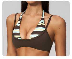 Conjunto Deportivo de 2 Piezas para Mujer: Top Halter a Rayas y Pantalones de Yoga de Cintura Alta y Pierna Ancha, Transpirable, de Spandex y Poliéster - Product Image 2
