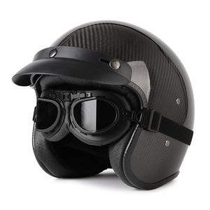 Nouveau casque de moto rétro en fibre de carbone 3/4 avec double visière, casque ouvert - Product Image 5